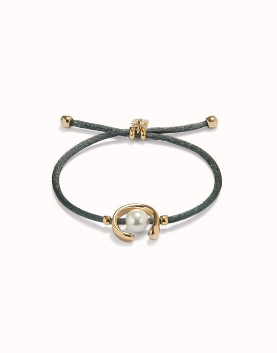 Pulsera de hilo negroso con perla shell fornitura ba&ntilde;ada en oro 18k.